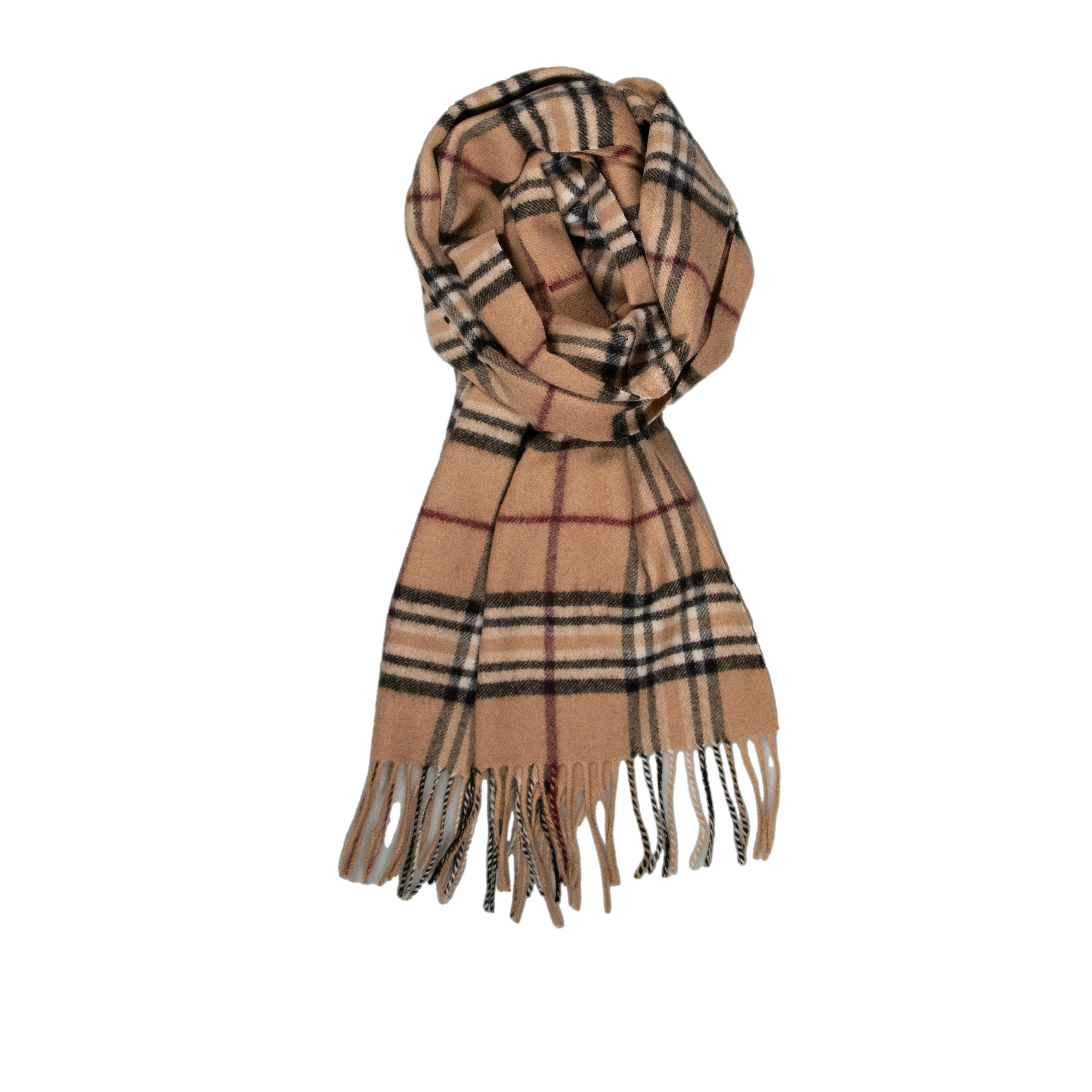100% Lambs Wool Scarf - Tan Check
