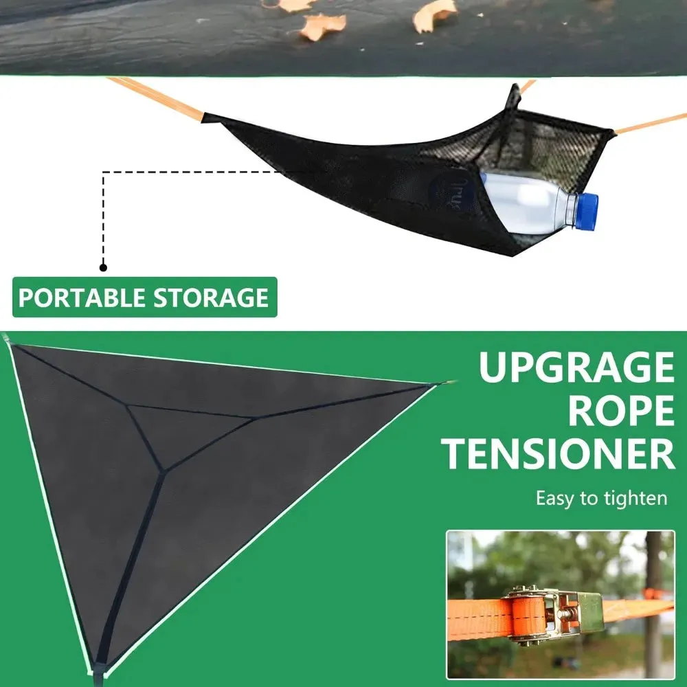 13ft Triangle Camping Hammock Max 550 lbs for2-6 Adult Kid,Multi Person Tree Hammock with 3 Ratchet Tie Down Straps & Net Pocket