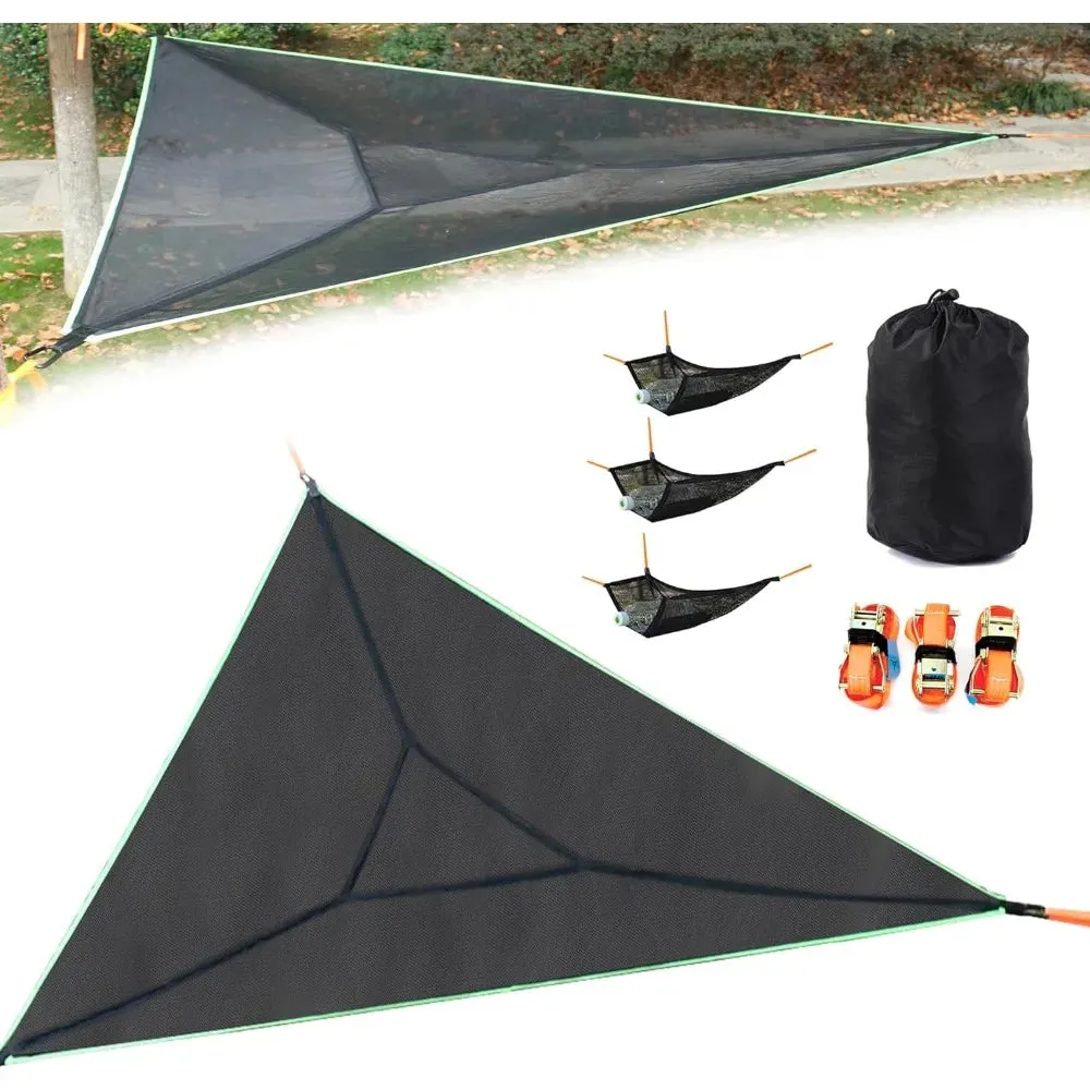 13ft Triangle Camping Hammock Max 550 lbs for2-6 Adult Kid,Multi Person Tree Hammock with 3 Ratchet Tie Down Straps & Net Pocket