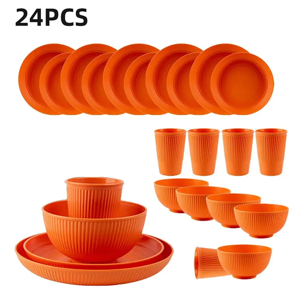 24 Piece Wheat Straw Ramen Bowl Set For Camping