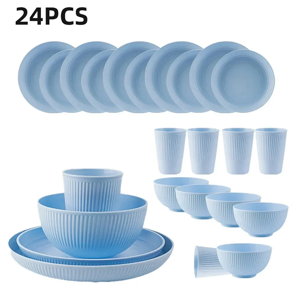 24 Piece Wheat Straw Ramen Bowl Set For Camping