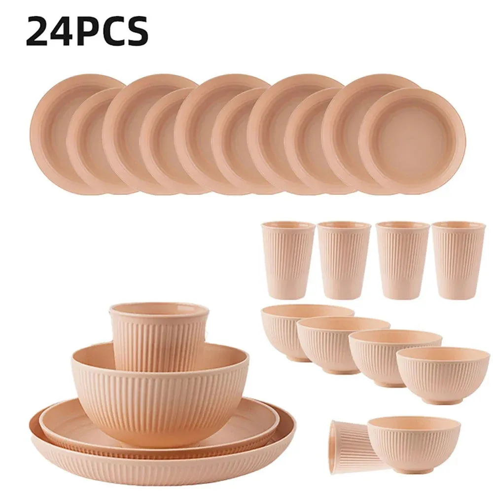 24 Piece Wheat Straw Ramen Bowl Set For Camping