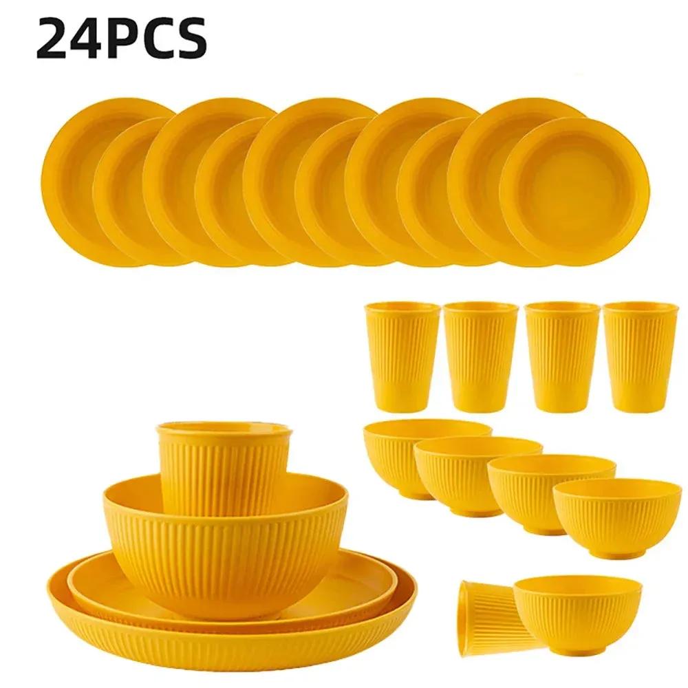 24 Piece Wheat Straw Ramen Bowl Set For Camping