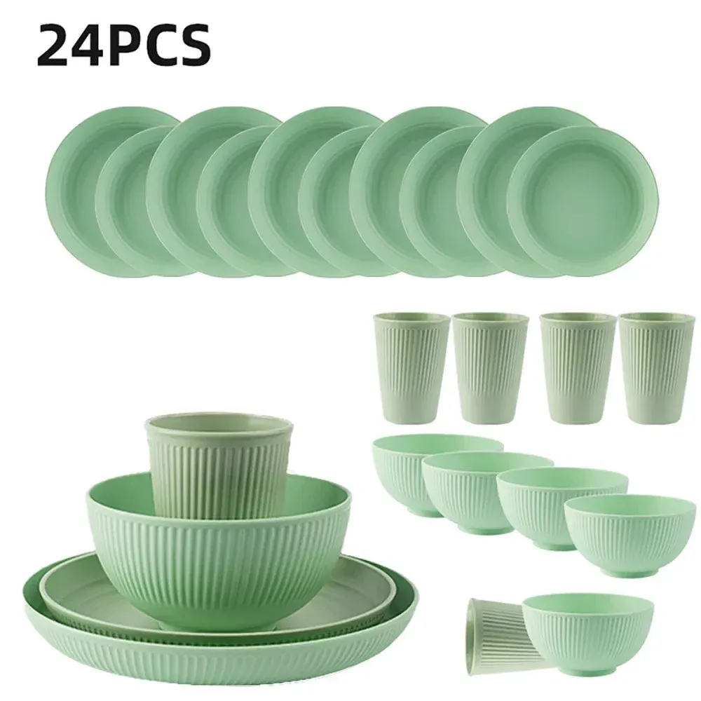 24 Piece Wheat Straw Ramen Bowl Set For Camping