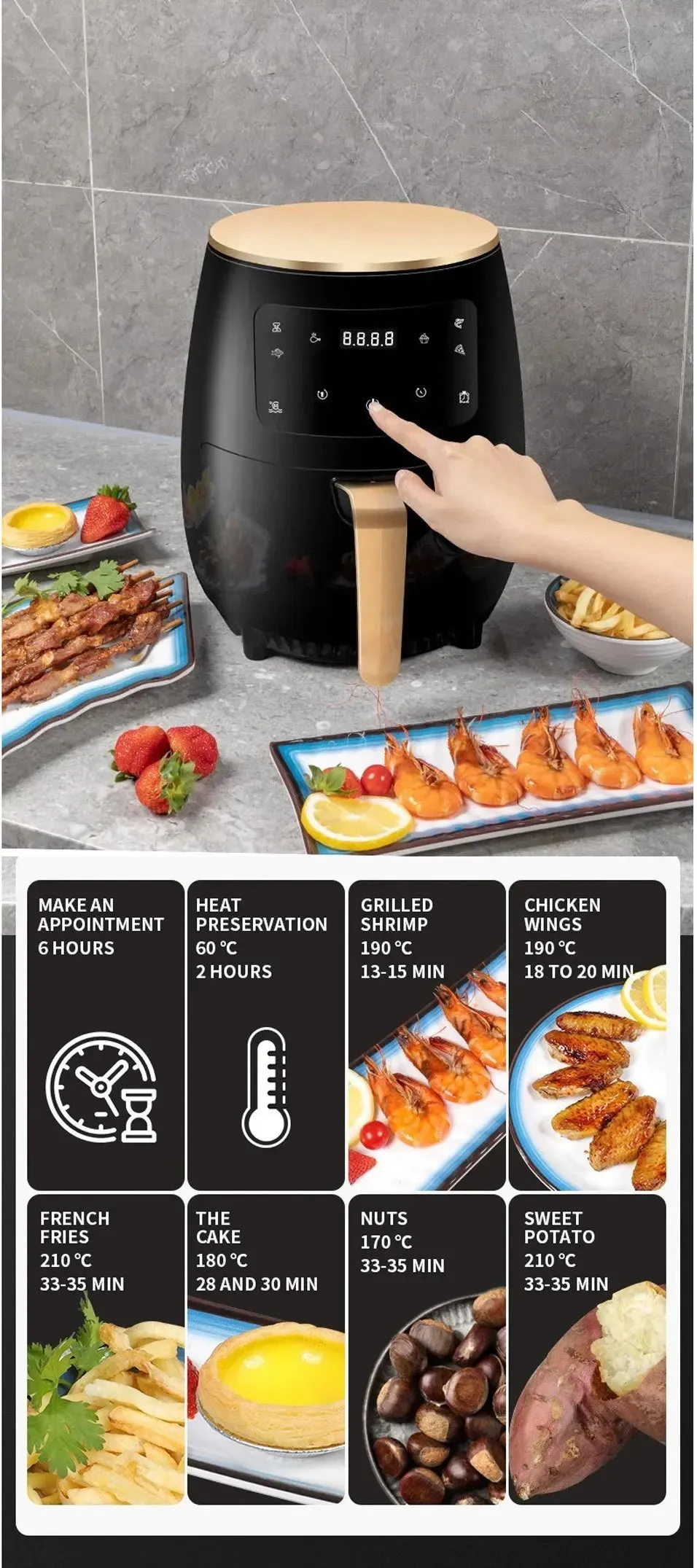 6L Air fryer Multi-functional intelligent touch screen