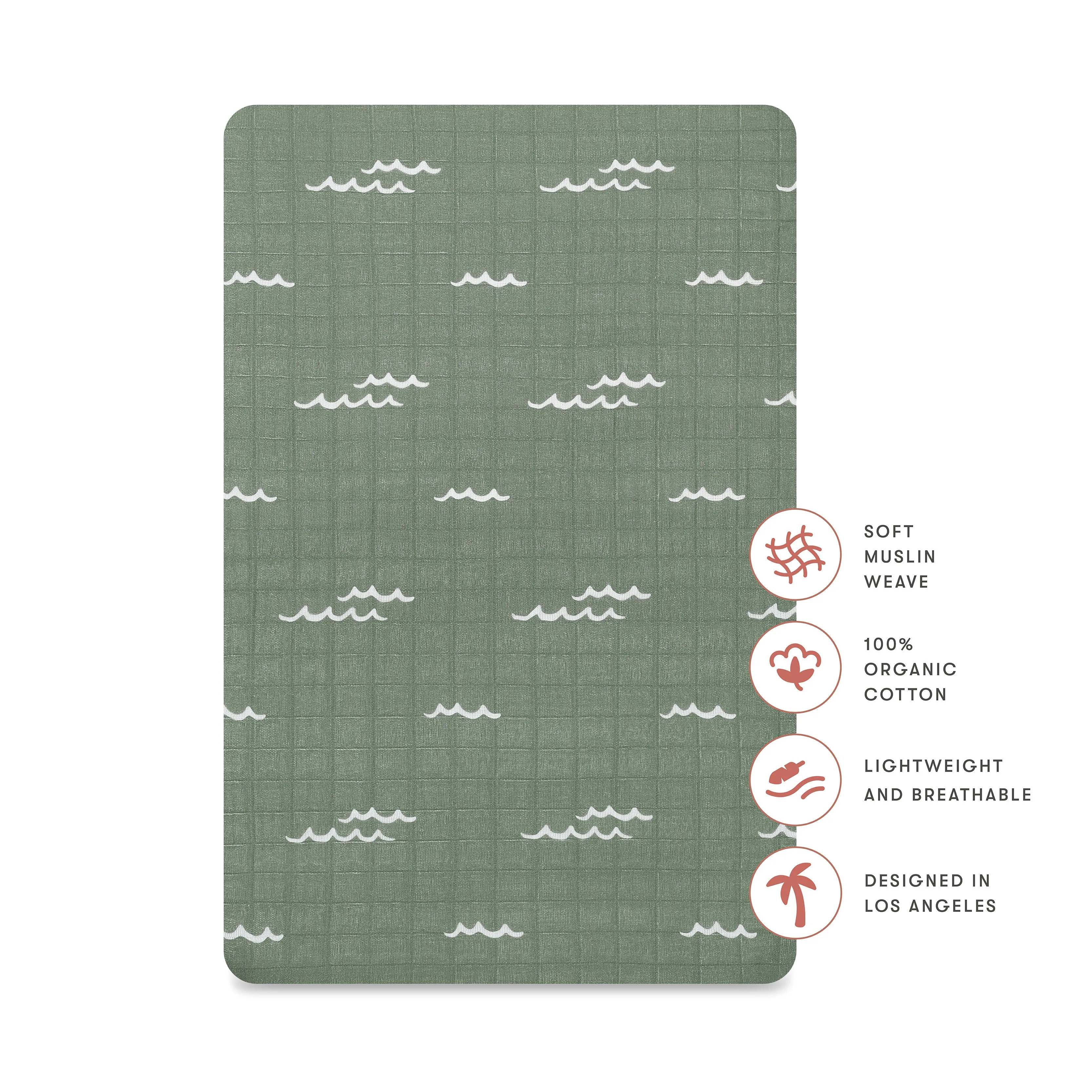 Babyletto Ocean Waves All-Stages Bassinet Sheet in GOTS Certified Organic Muslin Cotton