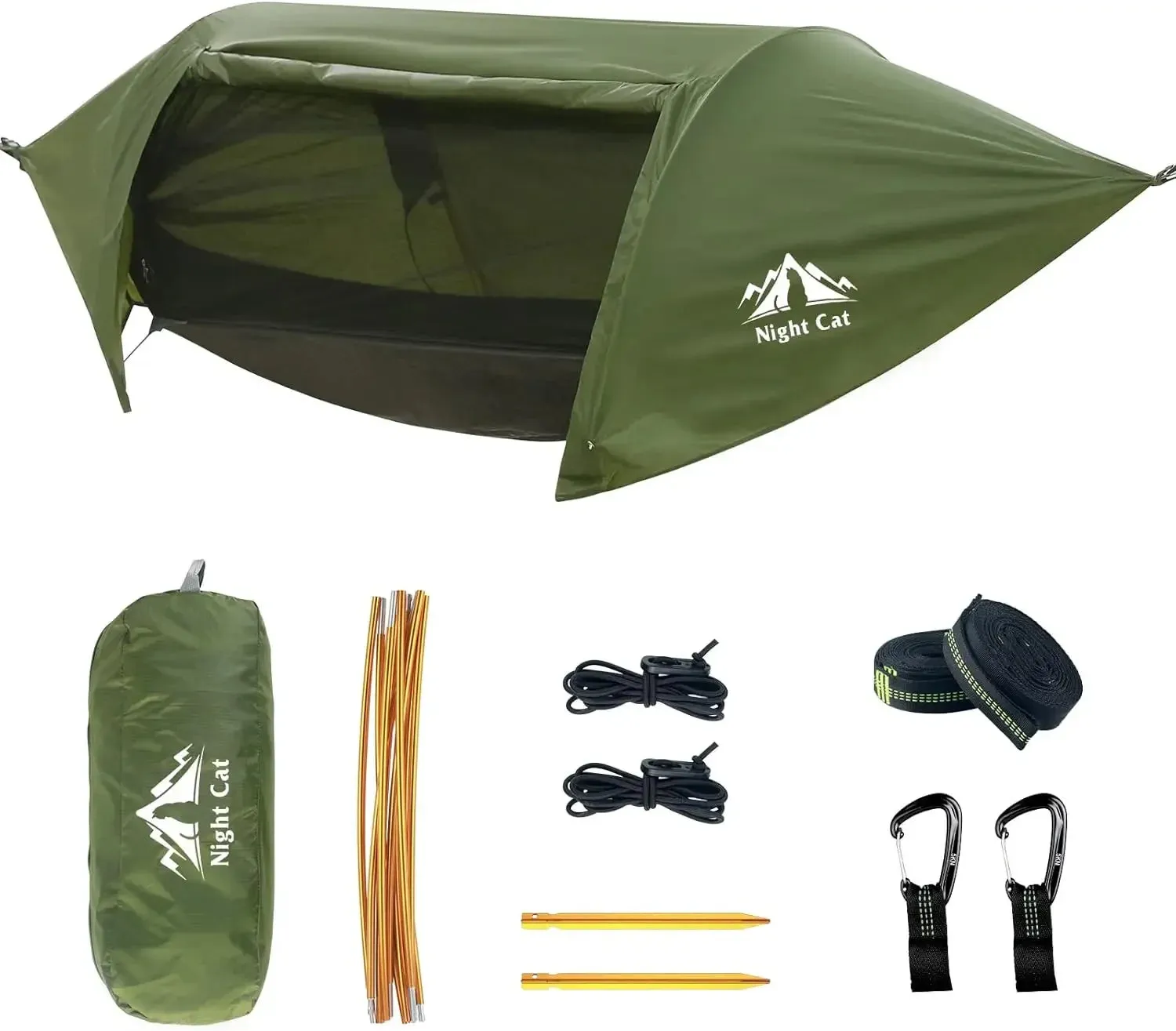 Camping Hammock Tent with Mosquito Net and Rain Fly 1 Person Backpacking Bivvy Ground Tent with Tree Strap Swing Heavy
