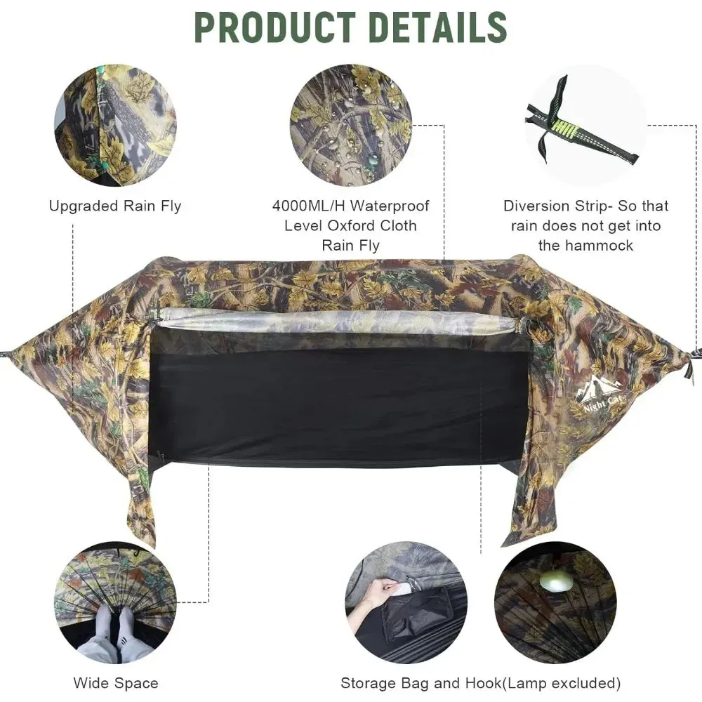 Camping Hammock Tent with Mosquito Net and Rain Fly 1 Person Backpacking Bivvy Ground Tent with Tree Strap Swing Heavy