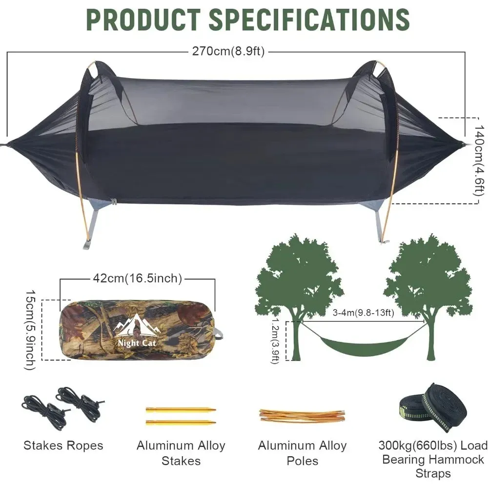 Camping Hammock Tent with Mosquito Net and Rain Fly 1 Person Backpacking Bivvy Ground Tent with Tree Strap Swing Heavy