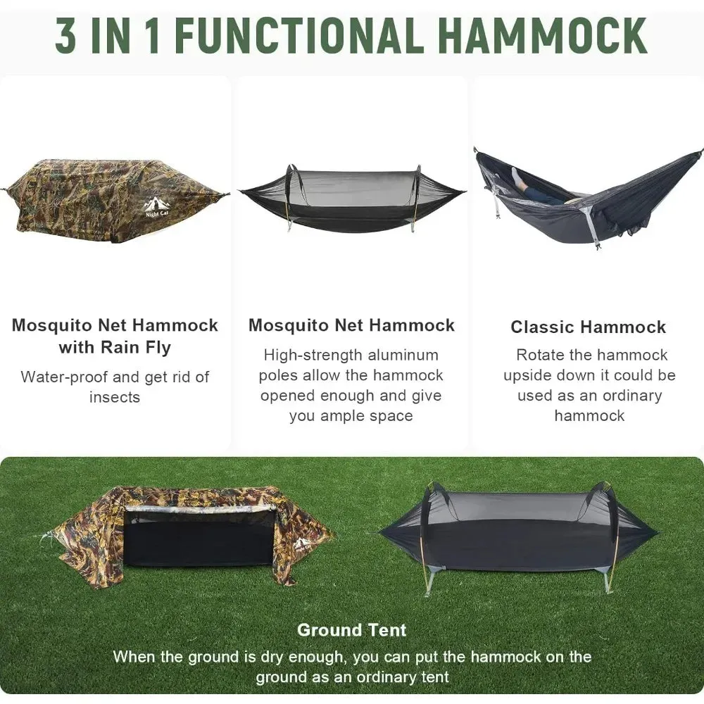 Camping Hammock Tent with Mosquito Net and Rain Fly 1 Person Backpacking Bivvy Ground Tent with Tree Strap Swing Heavy
