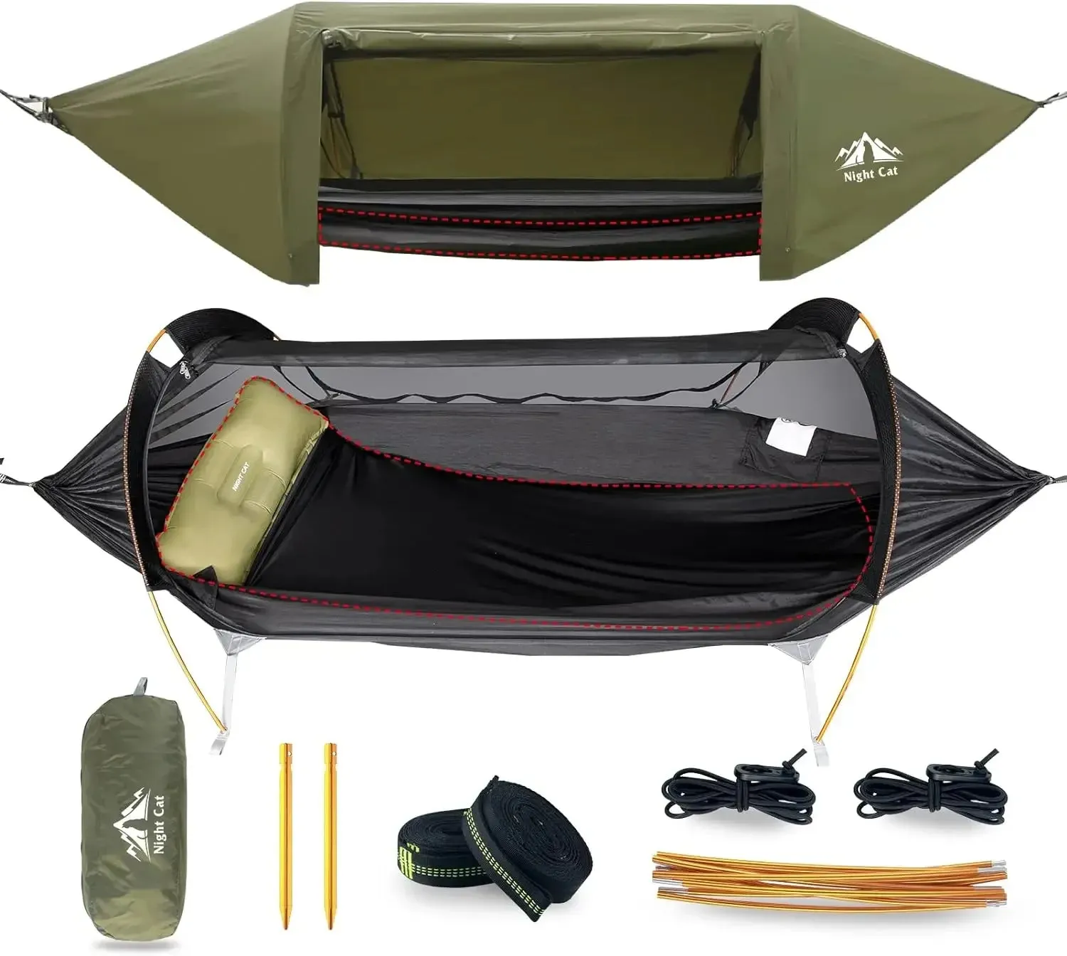 Camping Hammock Tent with Mosquito Net and Rain Fly 1 Person Backpacking Bivvy Ground Tent with Tree Strap Swing Heavy