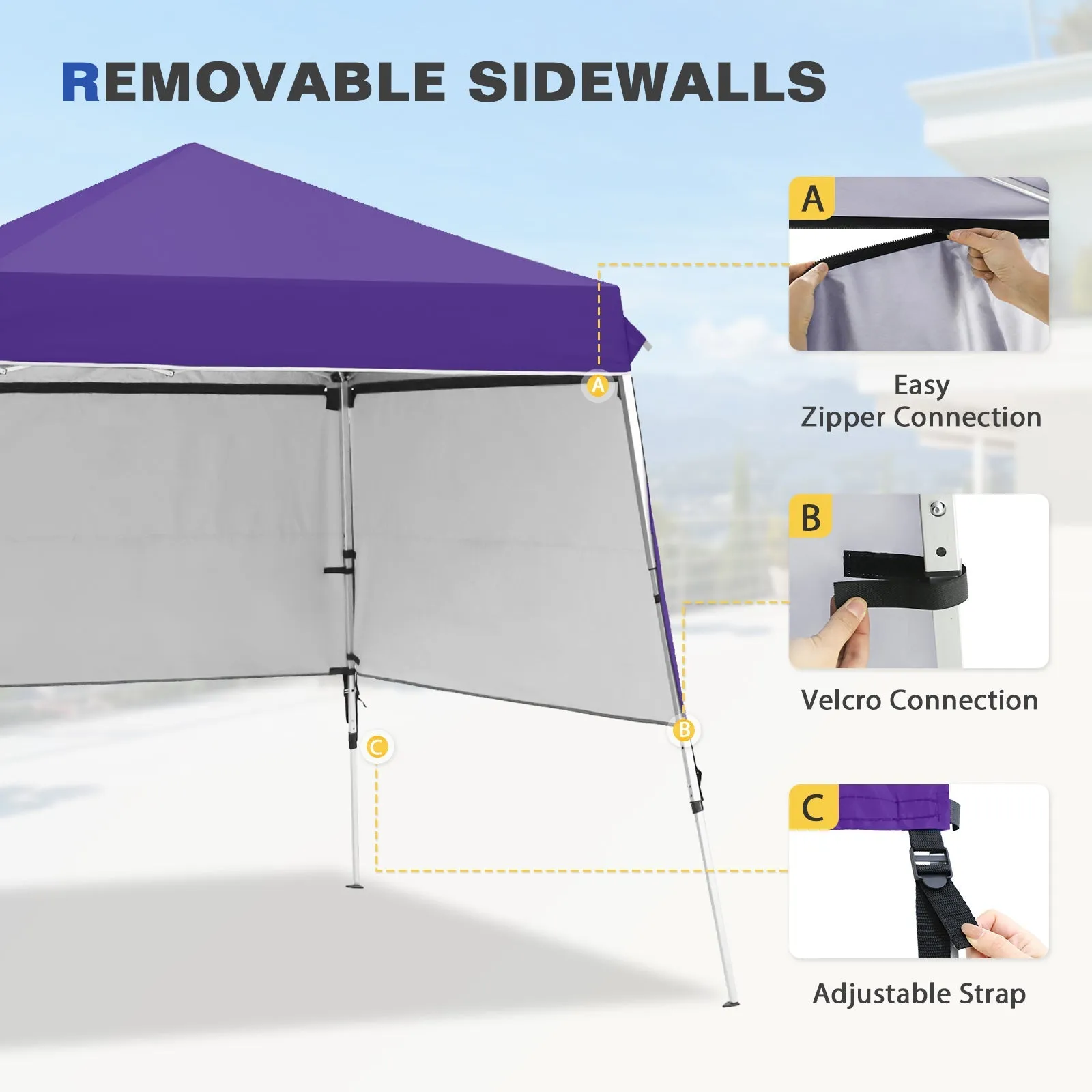 Day Tripper 8x8 Aluminum Super-Lightweight Slant Leg Pop Up Canopy with 3 Removable Walls