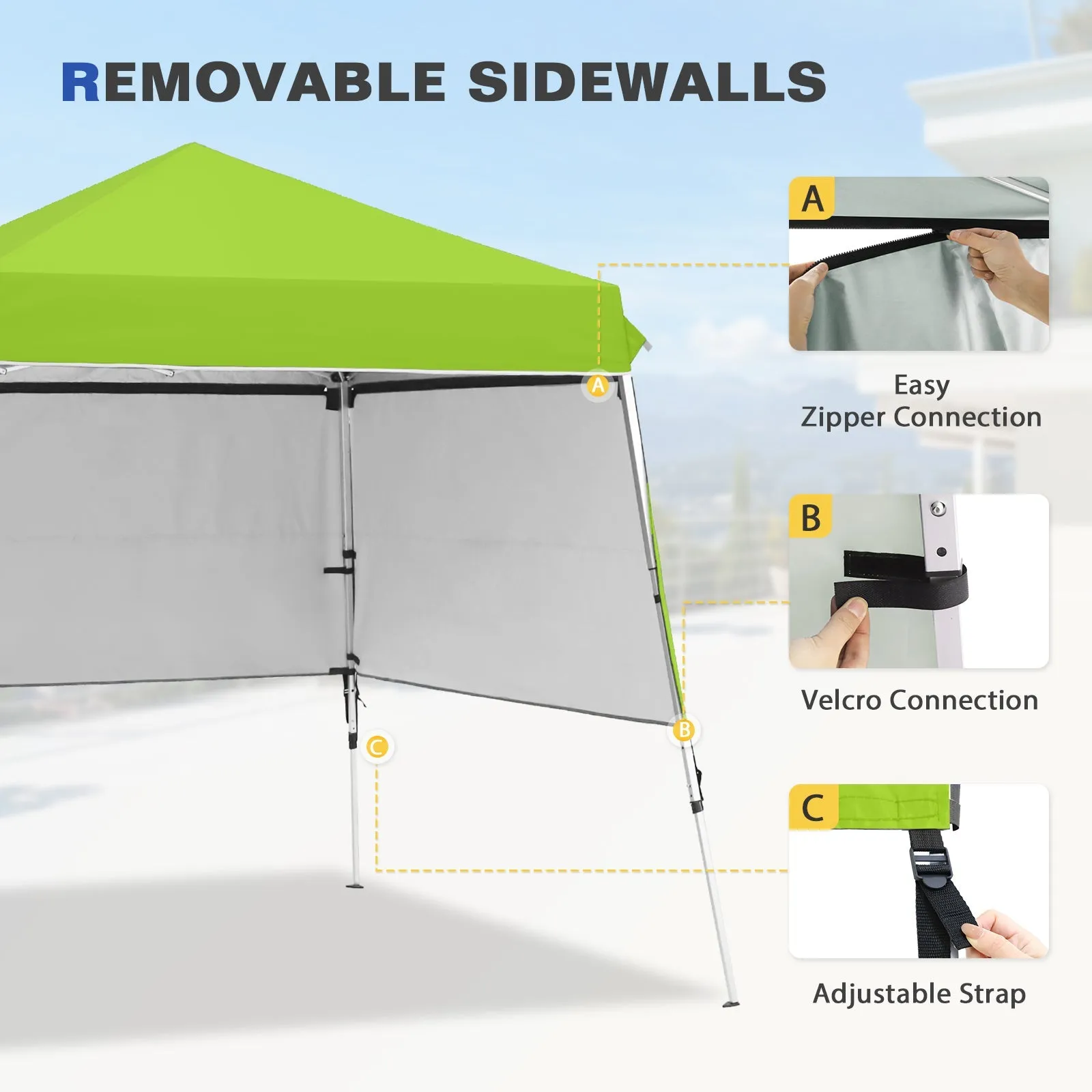 Day Tripper 8x8 Aluminum Super-Lightweight Slant Leg Pop Up Canopy with 3 Removable Walls