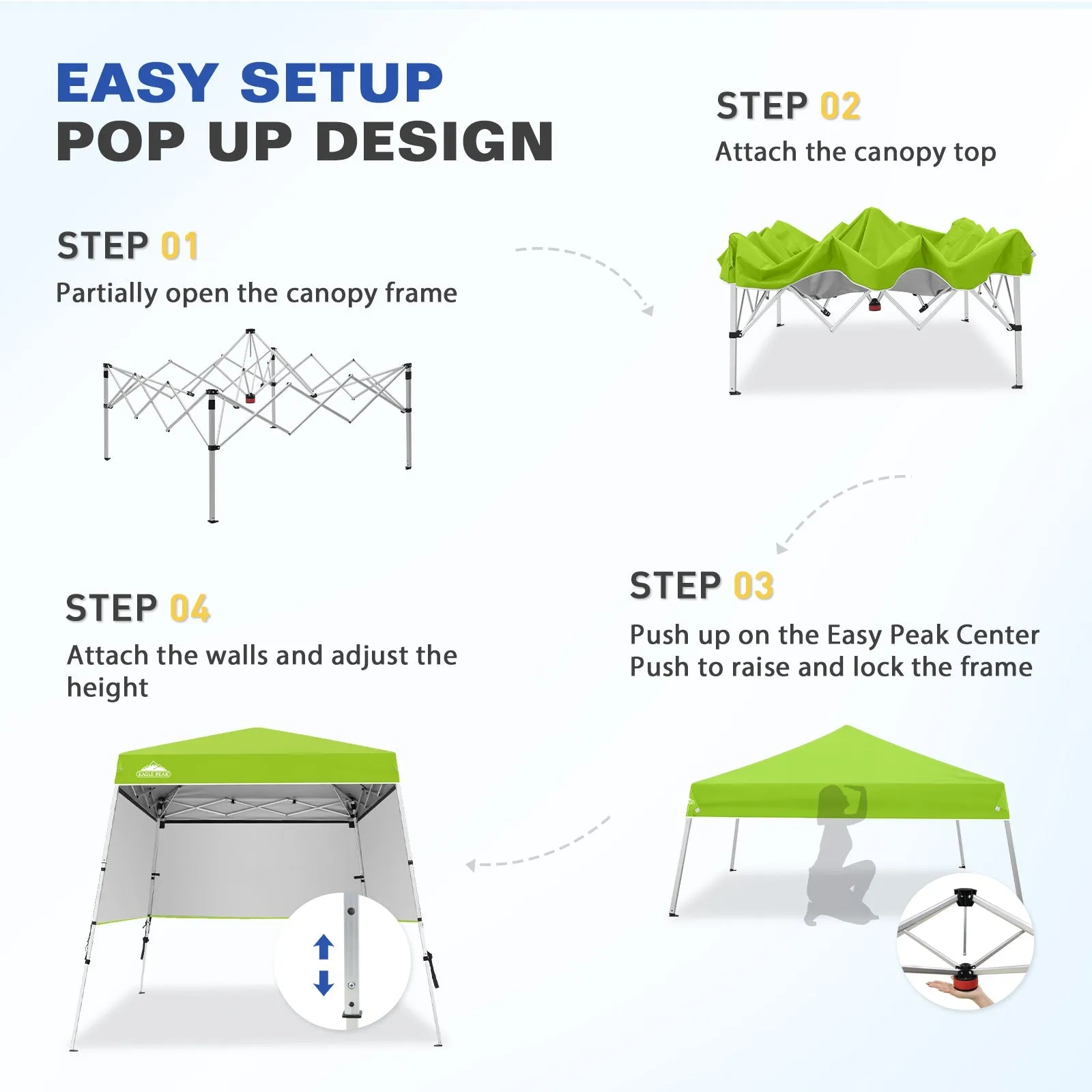 Day Tripper 8x8 Aluminum Super-Lightweight Slant Leg Pop Up Canopy with 3 Removable Walls