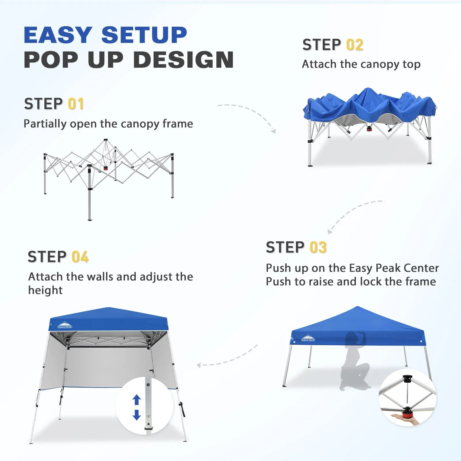 Day Tripper 8x8 Aluminum Super-Lightweight Slant Leg Pop Up Canopy with 3 Removable Walls