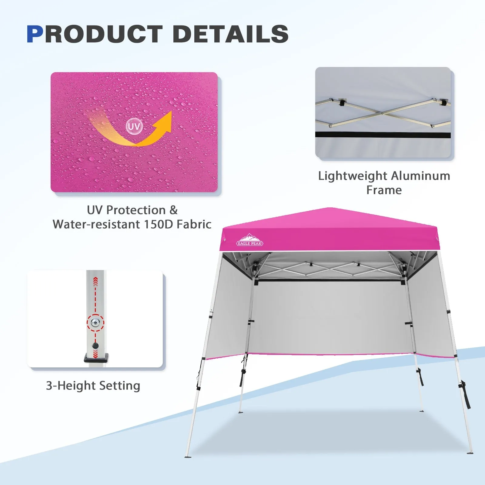 Day Tripper 8x8 Aluminum Super-Lightweight Slant Leg Pop Up Canopy with 3 Removable Walls