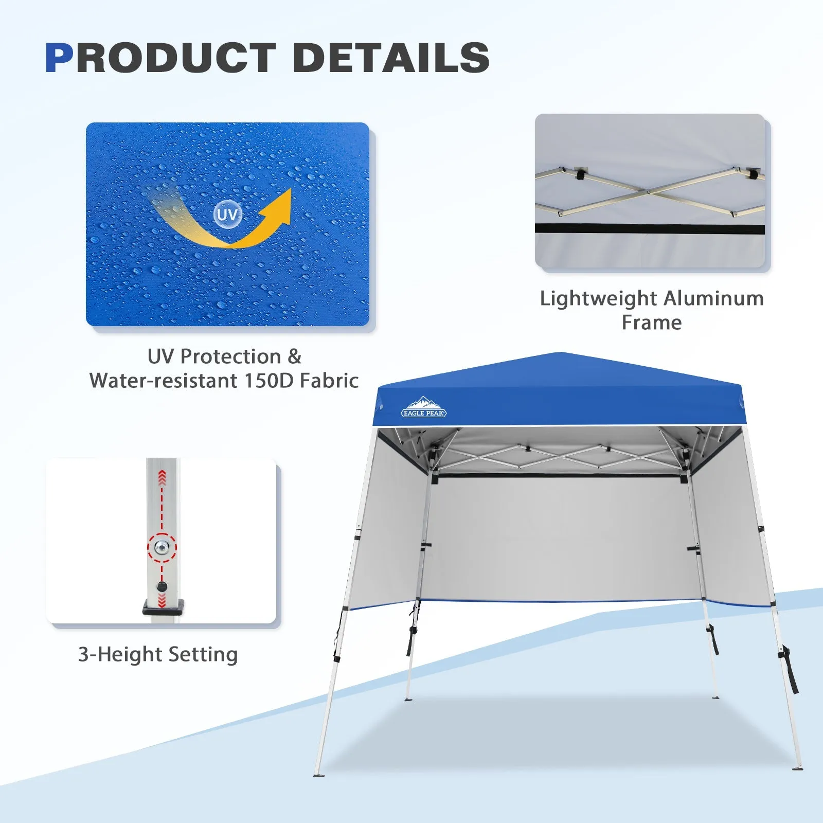 Day Tripper 8x8 Aluminum Super-Lightweight Slant Leg Pop Up Canopy with 3 Removable Walls