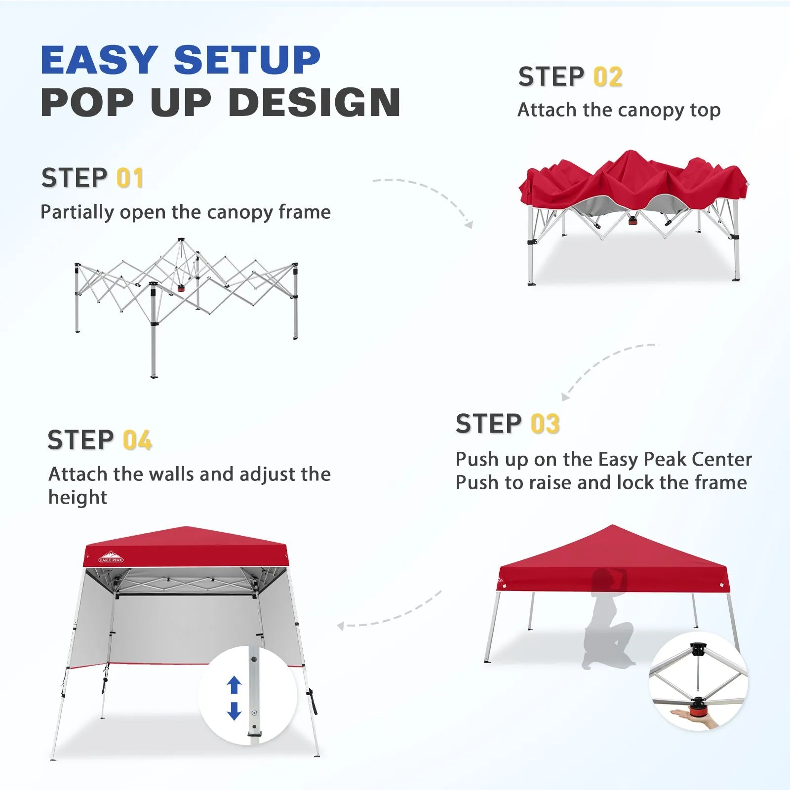 Day Tripper 8x8 Aluminum Super-Lightweight Slant Leg Pop Up Canopy with 3 Removable Walls