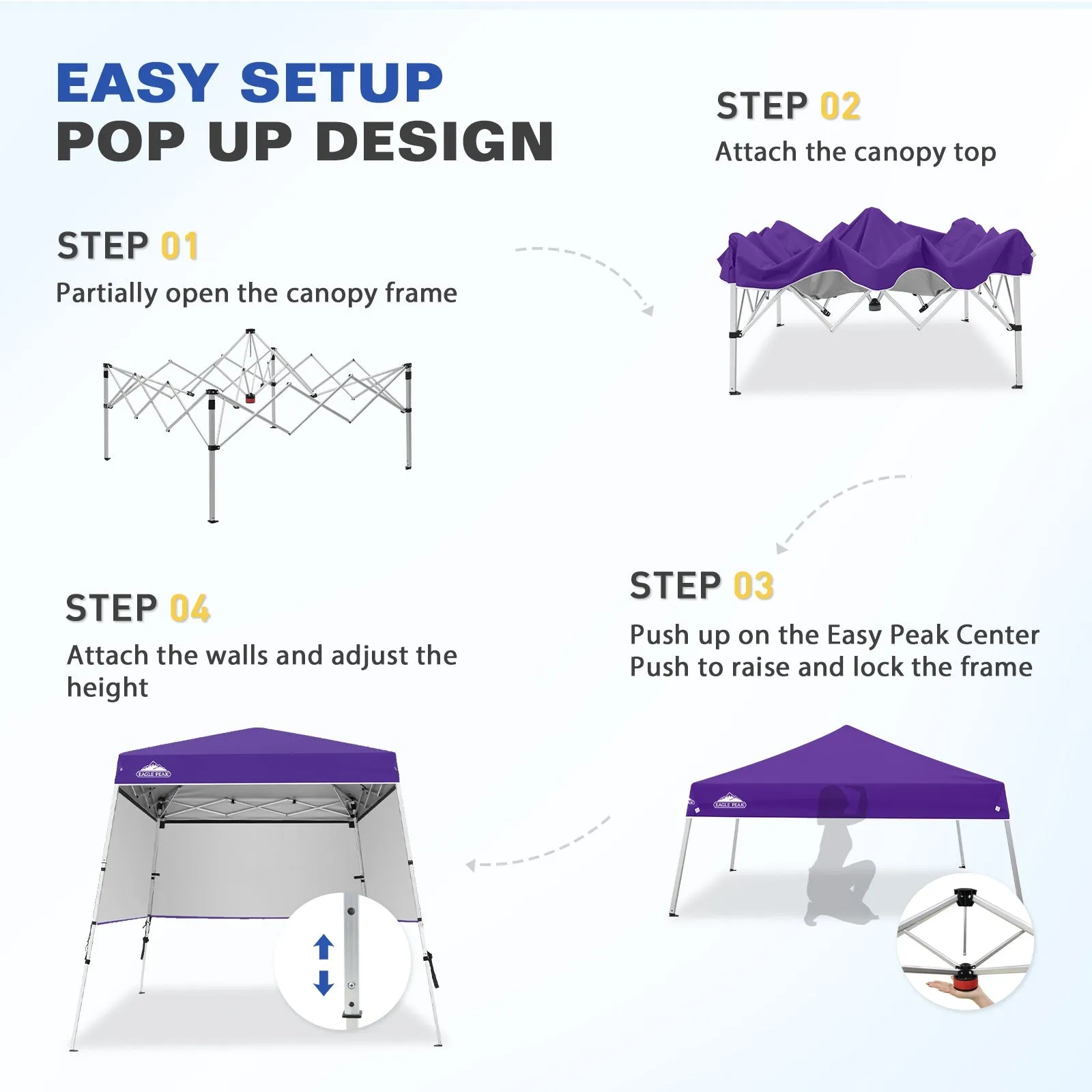 Day Tripper 8x8 Aluminum Super-Lightweight Slant Leg Pop Up Canopy with 3 Removable Walls