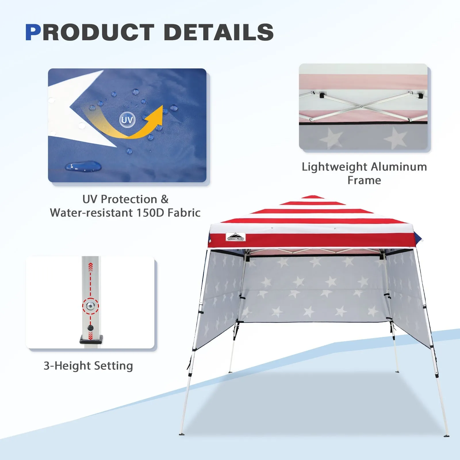 Day Tripper 8x8 Aluminum Super-Lightweight Slant Leg Pop Up Canopy with 3 Removable Walls