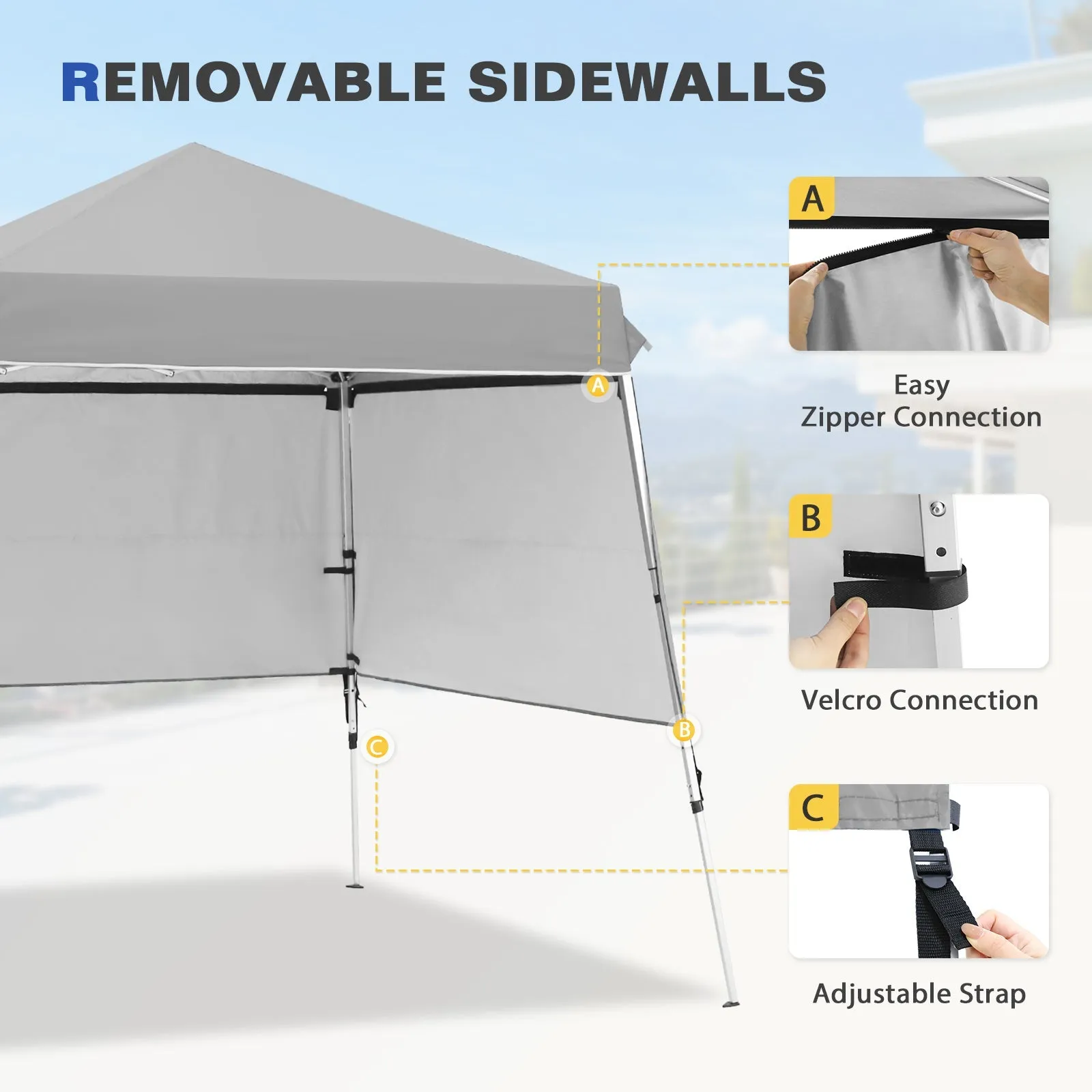 Day Tripper 8x8 Aluminum Super-Lightweight Slant Leg Pop Up Canopy with 3 Removable Walls