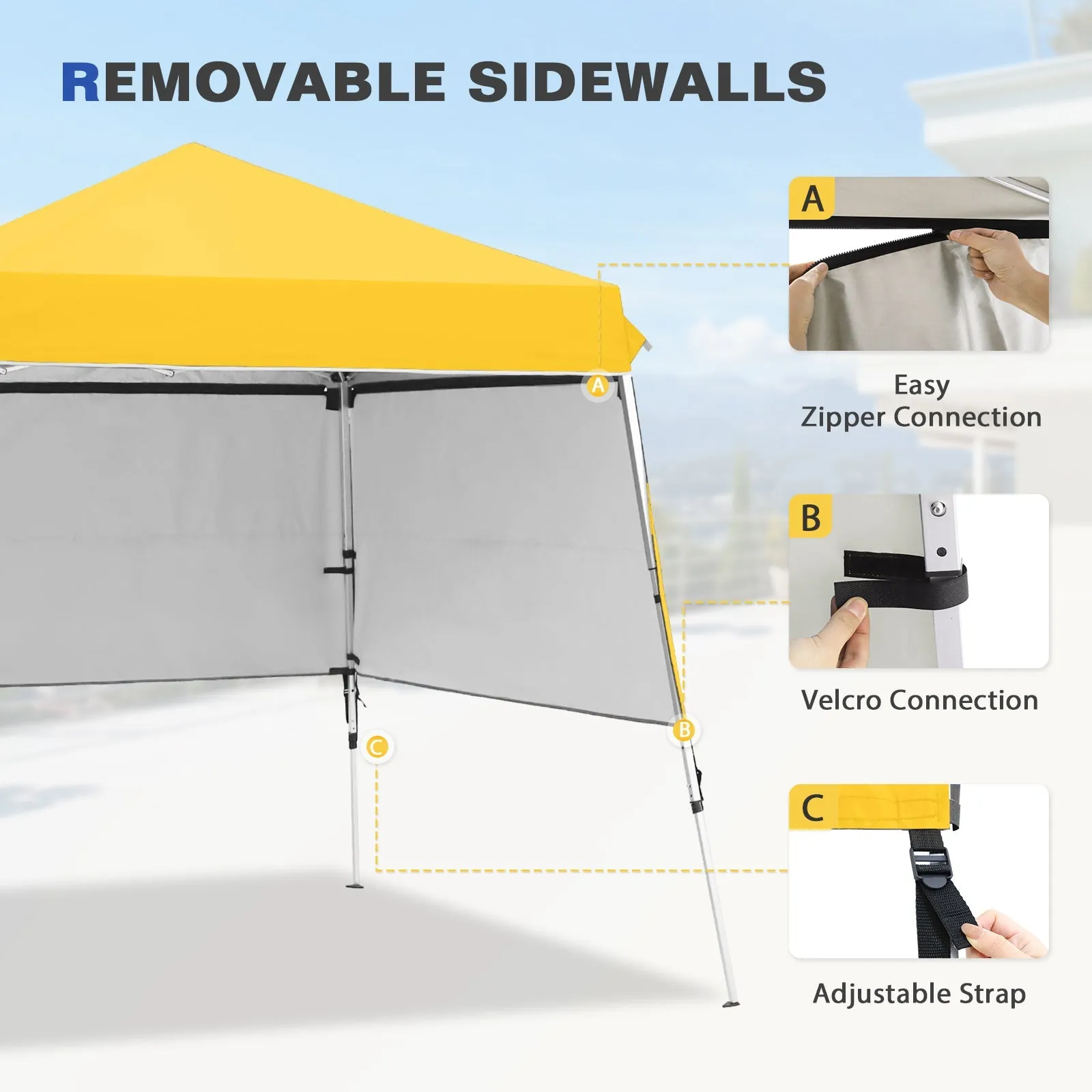 Day Tripper 8x8 Aluminum Super-Lightweight Slant Leg Pop Up Canopy with 3 Removable Walls