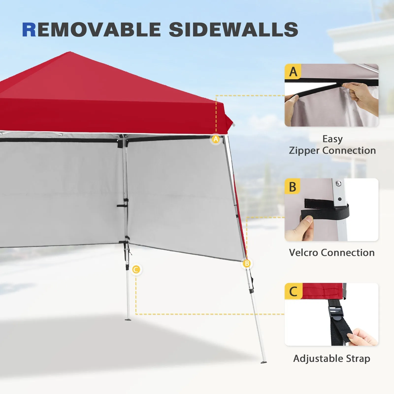 Day Tripper 8x8 Aluminum Super-Lightweight Slant Leg Pop Up Canopy with 3 Removable Walls