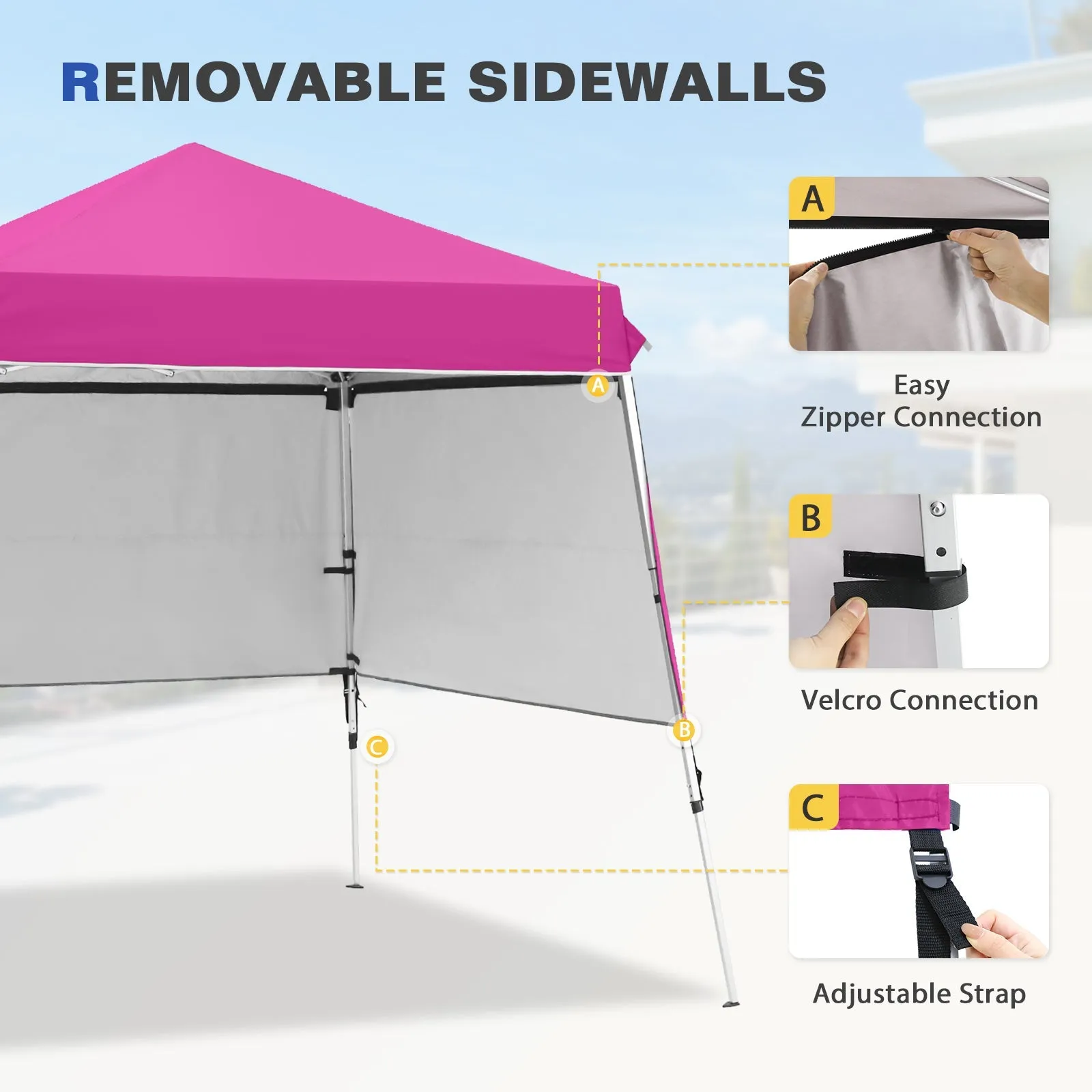 Day Tripper 8x8 Aluminum Super-Lightweight Slant Leg Pop Up Canopy with 3 Removable Walls