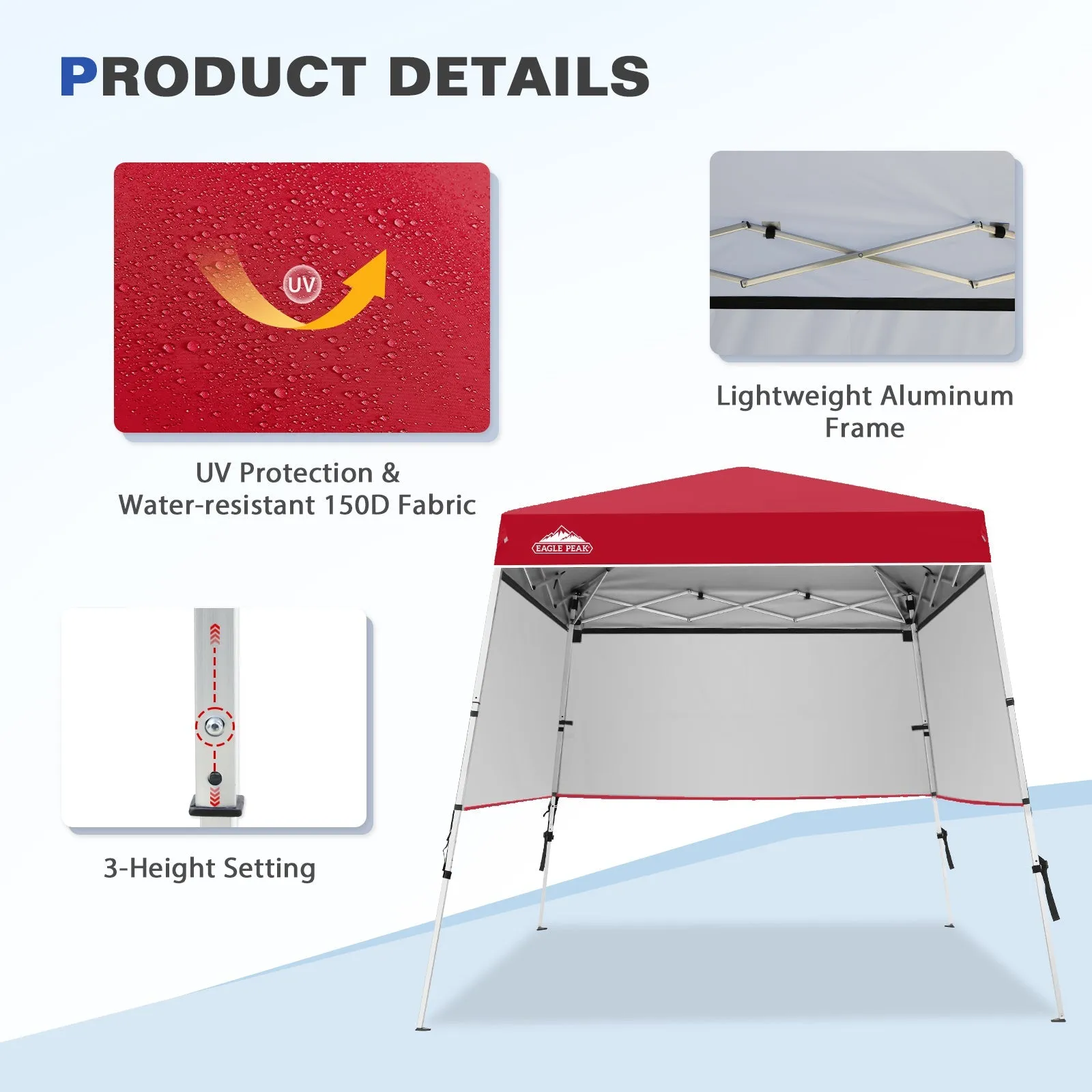 Day Tripper 8x8 Aluminum Super-Lightweight Slant Leg Pop Up Canopy with 3 Removable Walls