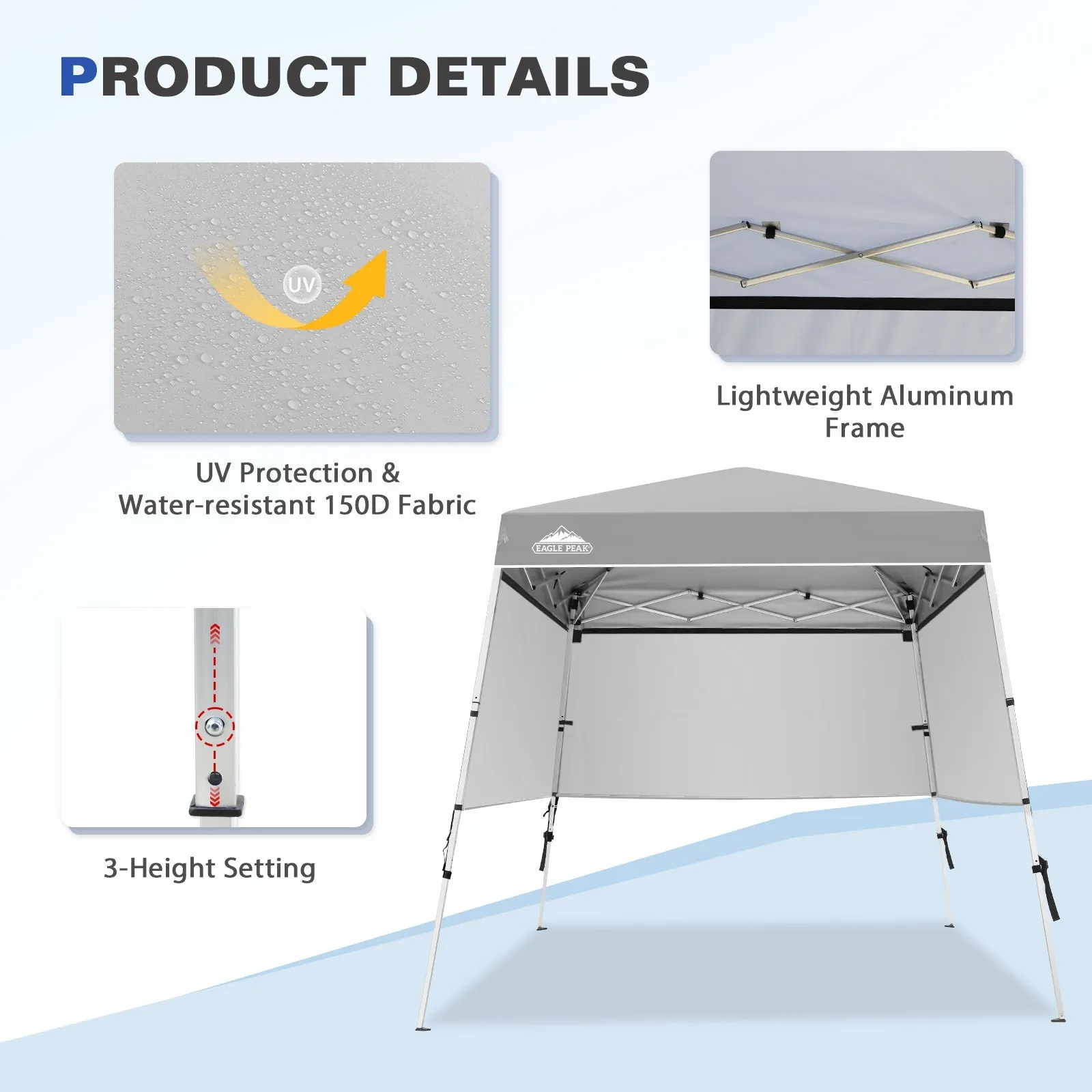 Day Tripper 8x8 Aluminum Super-Lightweight Slant Leg Pop Up Canopy with 3 Removable Walls