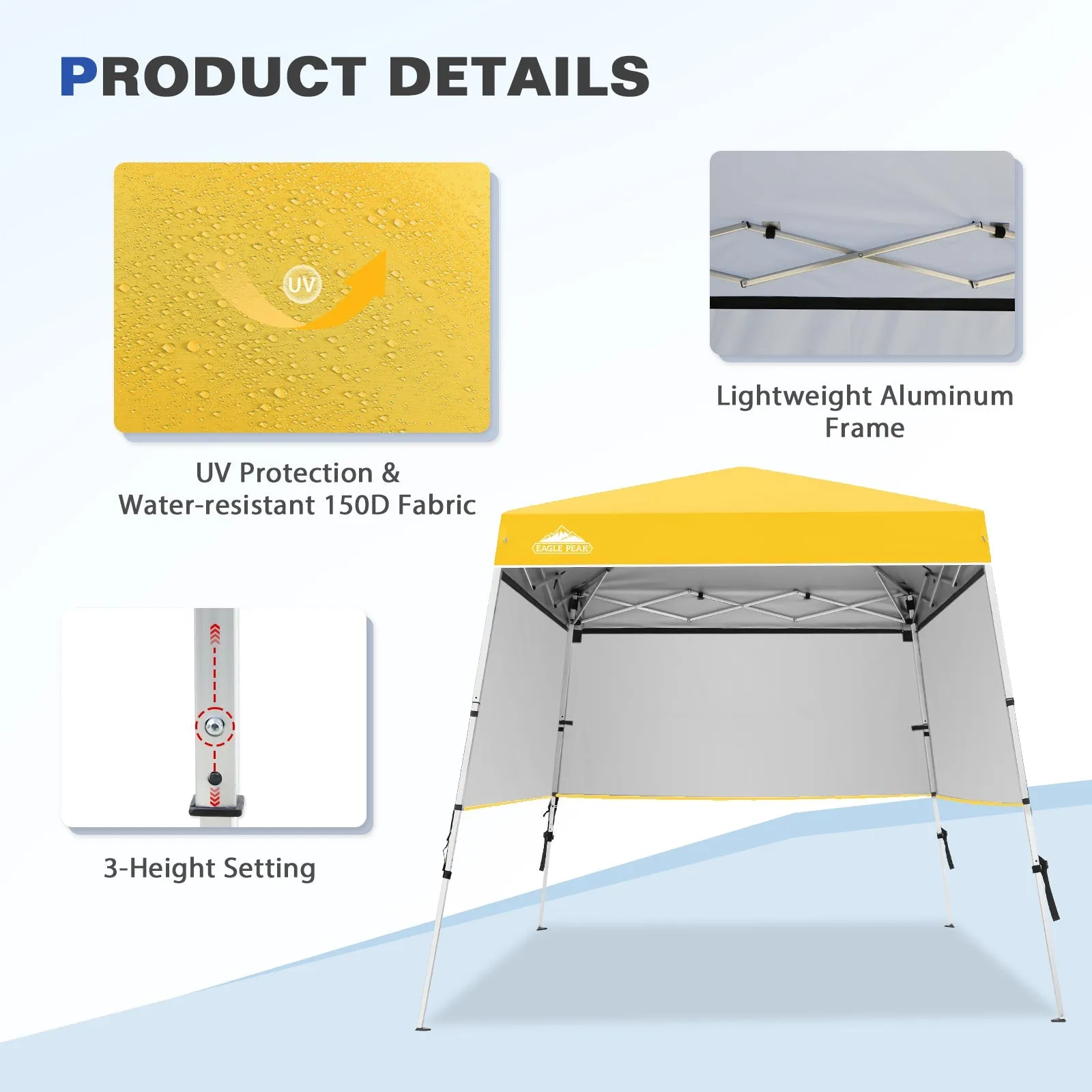 Day Tripper 8x8 Aluminum Super-Lightweight Slant Leg Pop Up Canopy with 3 Removable Walls