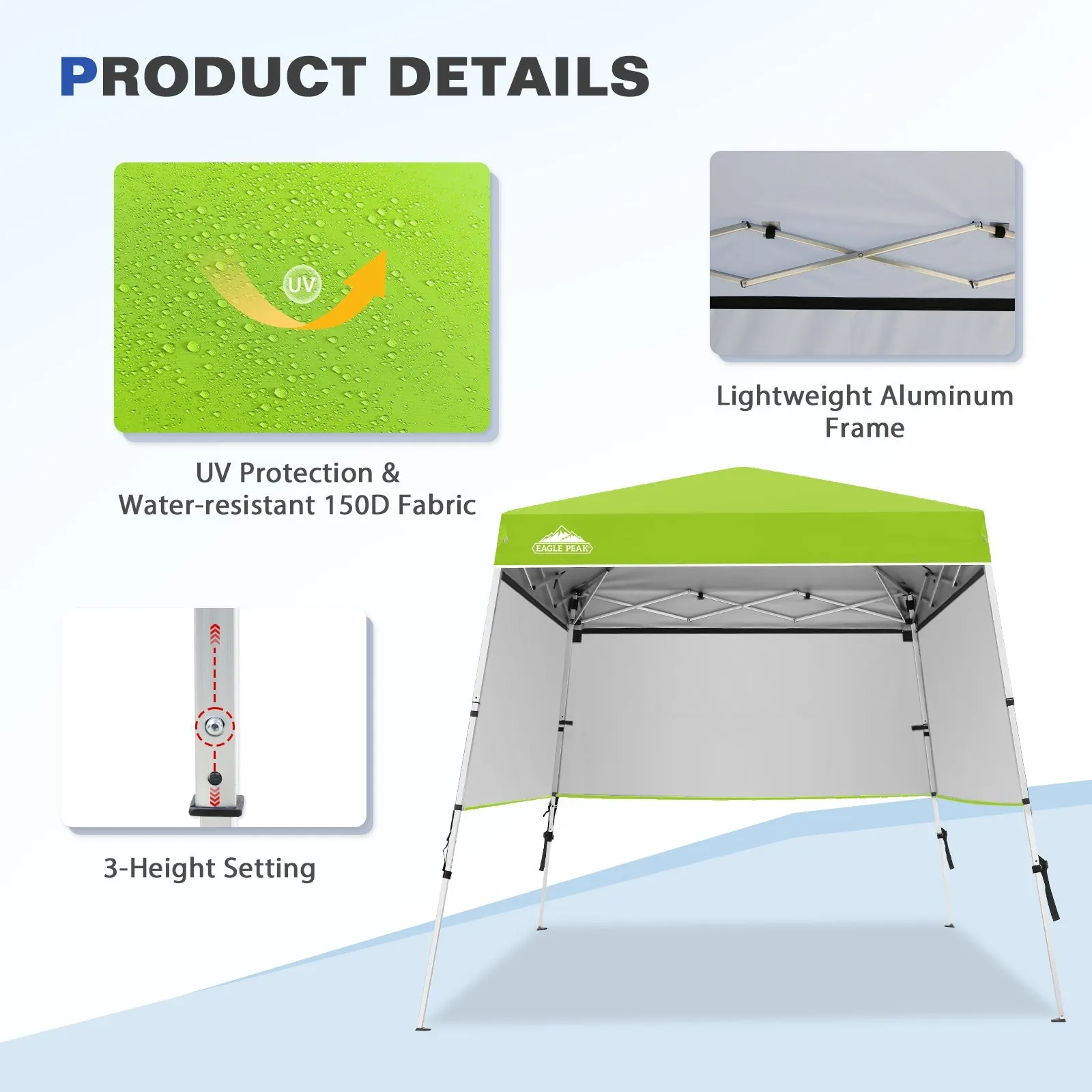 Day Tripper 8x8 Aluminum Super-Lightweight Slant Leg Pop Up Canopy with 3 Removable Walls