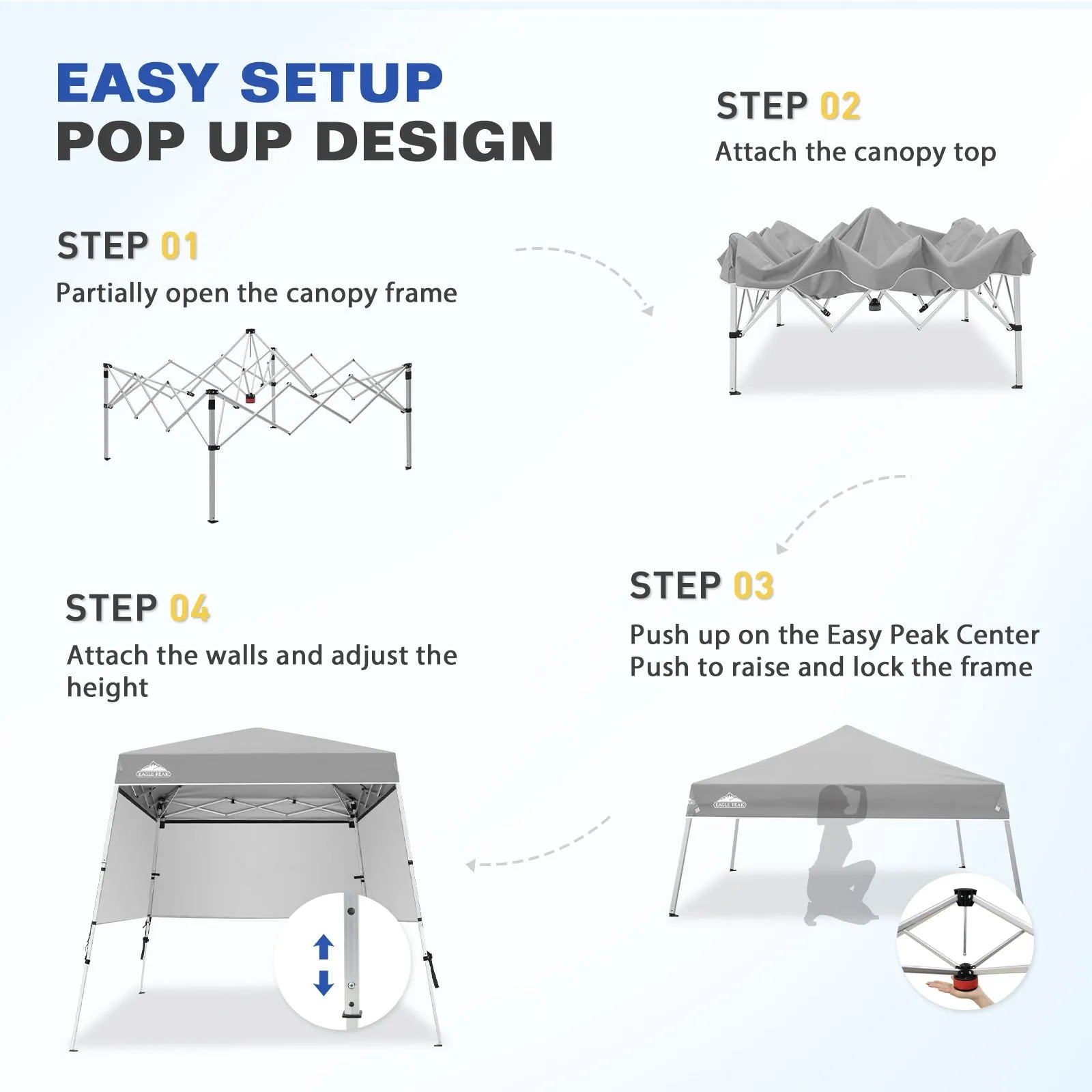 Day Tripper 8x8 Aluminum Super-Lightweight Slant Leg Pop Up Canopy with 3 Removable Walls