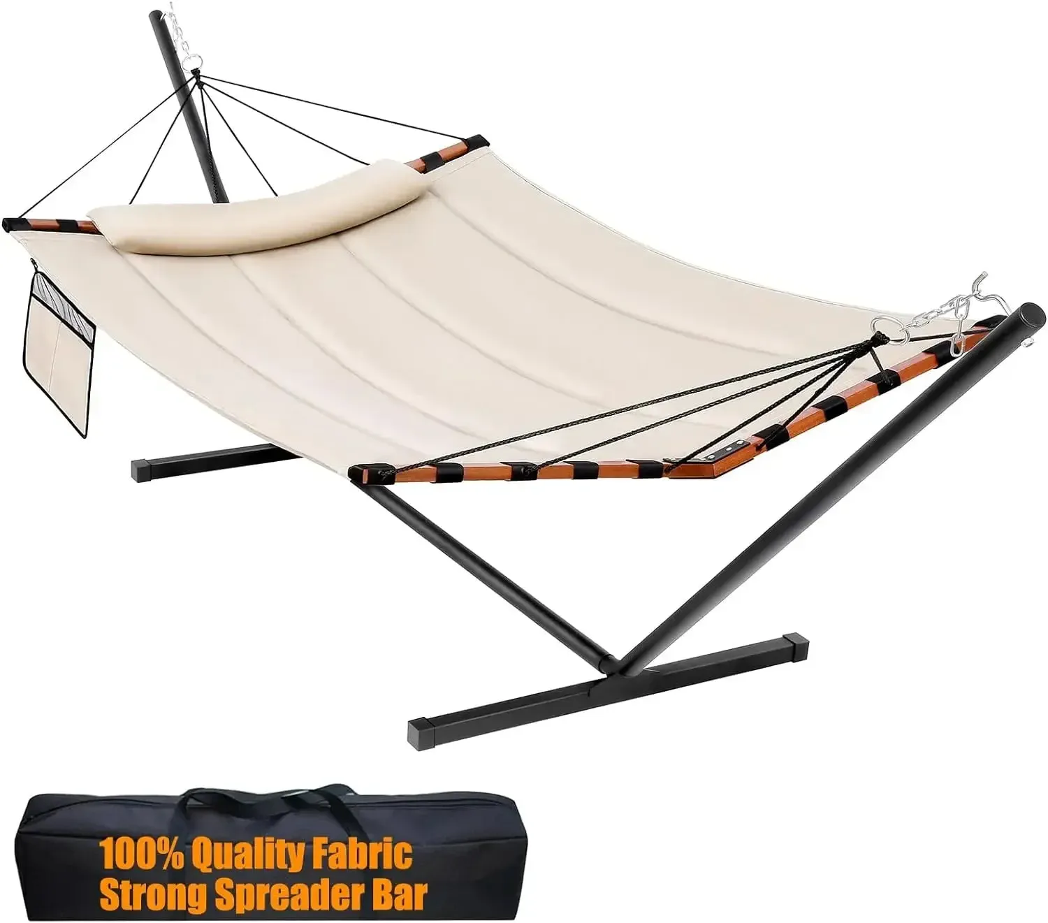 Hammock with Stand Included 55 X 79IN Large Hammock with Hardwood Spreader Bar & Nylon Rope for Outside-Camping Hammock
