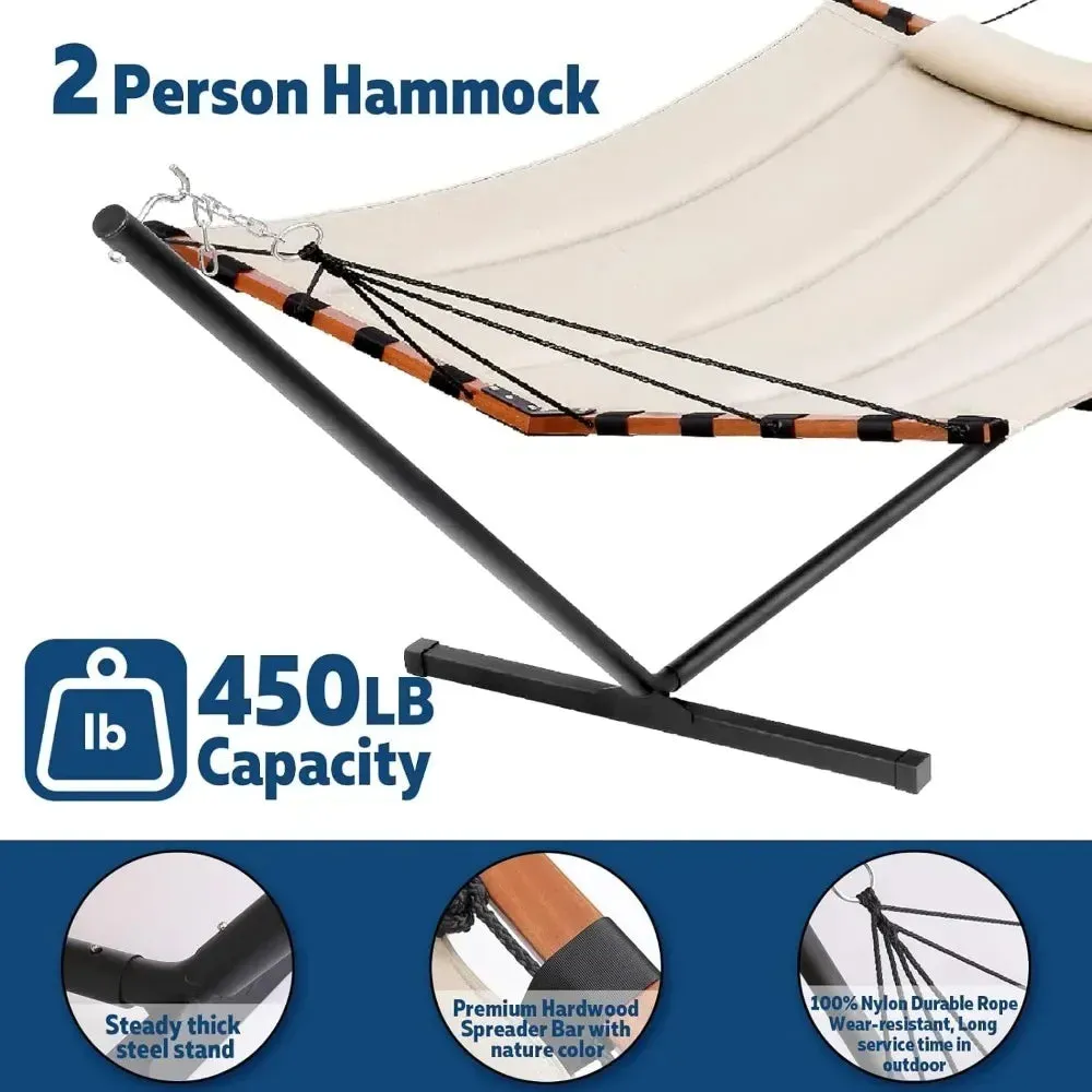 Hammock with Stand Included 55 X 79IN Large Hammock with Hardwood Spreader Bar & Nylon Rope for Outside-Camping Hammock