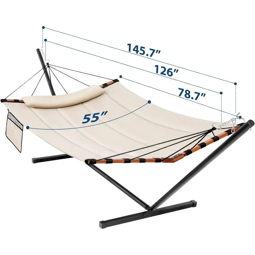 Hammock with Stand Included 55 X 79IN Large Hammock with Hardwood Spreader Bar & Nylon Rope for Outside-Camping Hammock