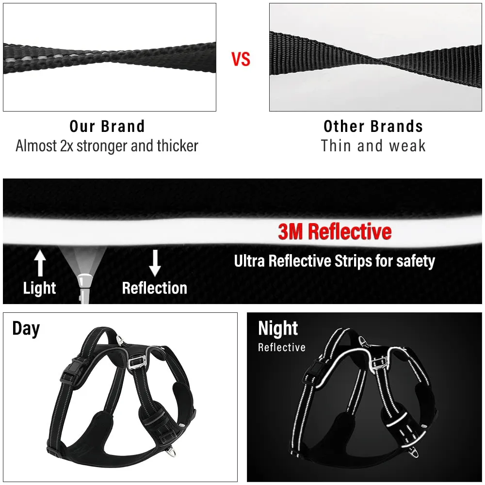 Hank 3M Reflective Harness for Puller Dogs (Black)