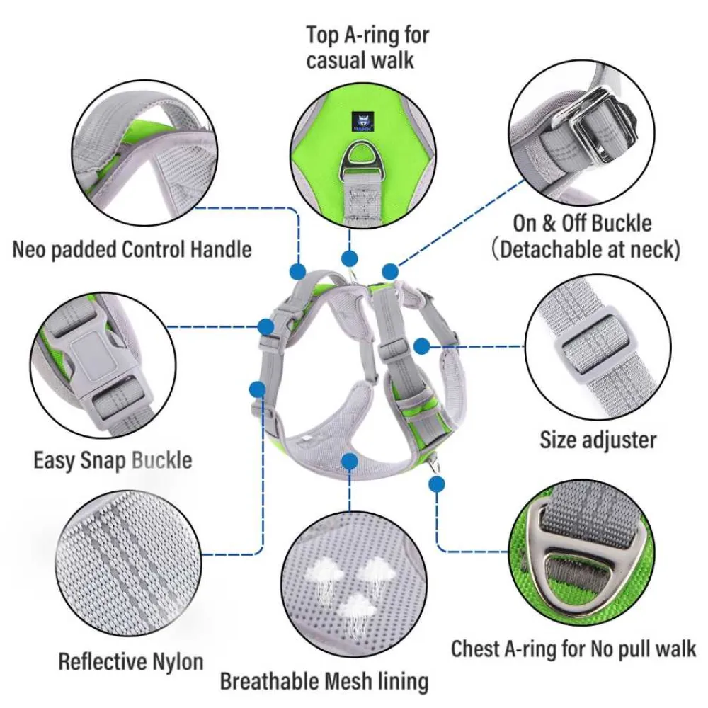 Hank 3M Reflective Harness for Puller Dogs (Grey/Neon Green)