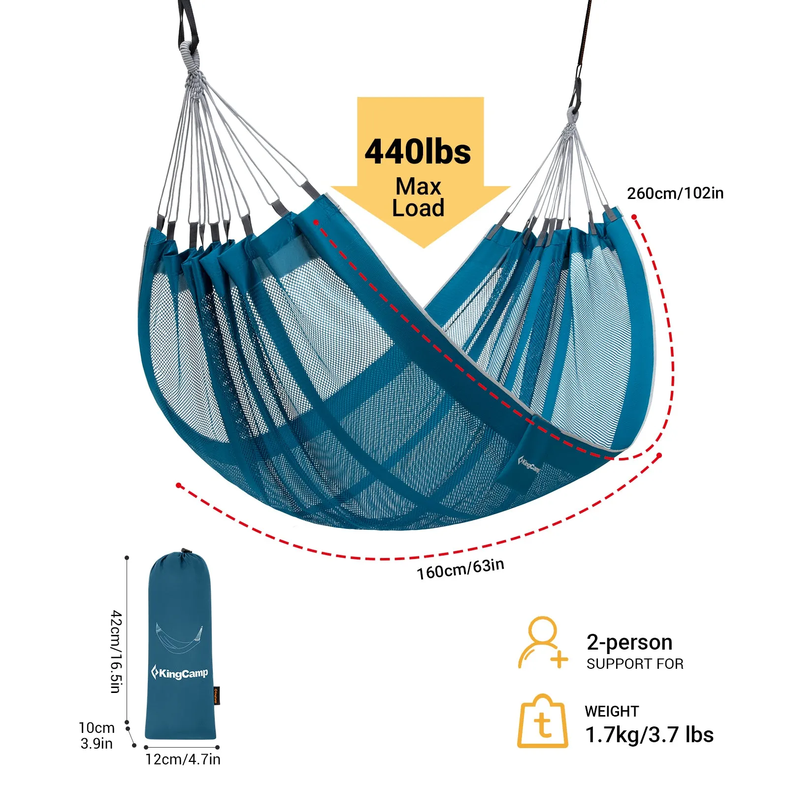 KingCamp Double Mesh Hammock with 2 Tree Straps