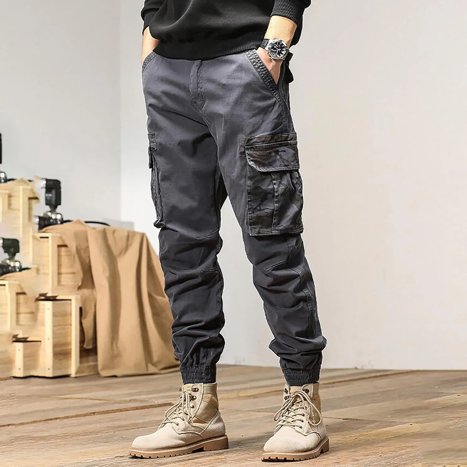 Sweatpant for Men with Pockets Cargo Sweatpants Open Bottom Straight Leg Casual Loose Fit Baggy Athletic Jogger Pants