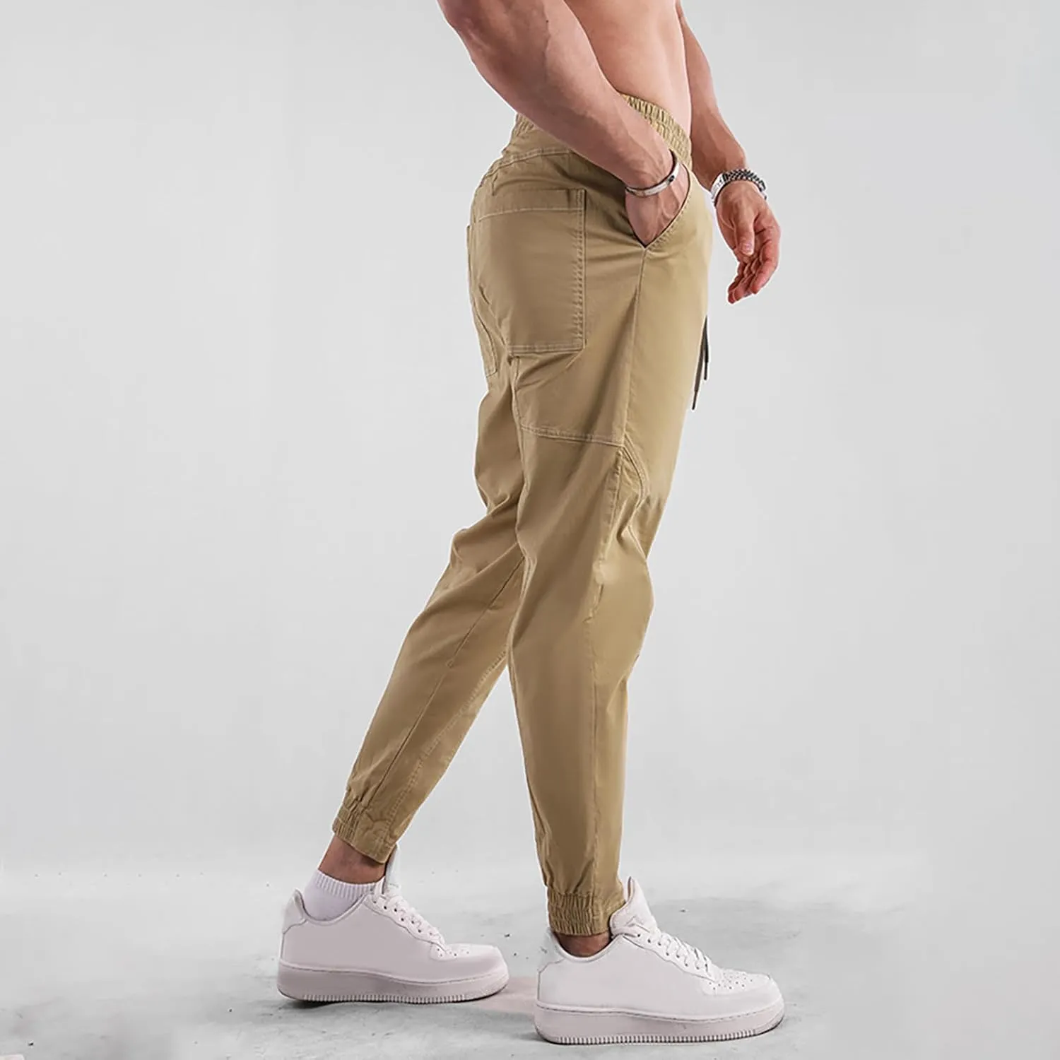 Work Pants for Men Cargo Men's Drawstring Workwear Solid Colour Trousers Men's Casual Sports Slim Fit Pantalones