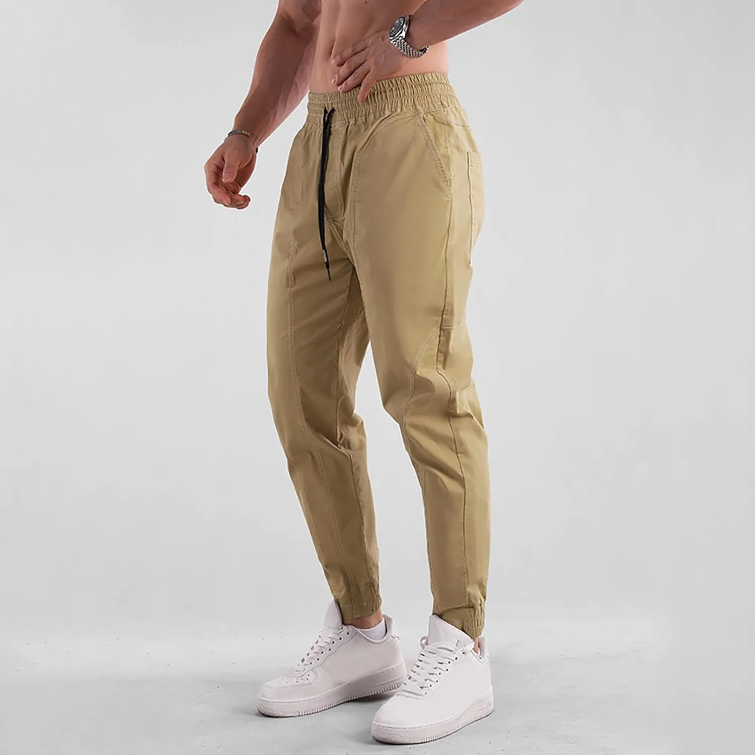 Work Pants for Men Cargo Men's Drawstring Workwear Solid Colour Trousers Men's Casual Sports Slim Fit Pantalones
